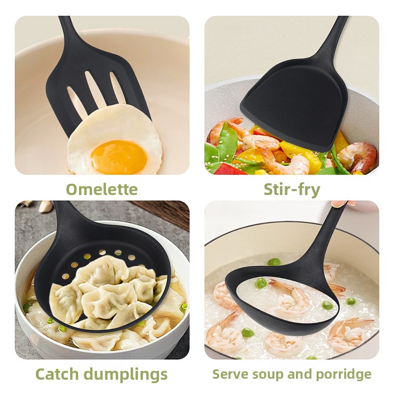 Home Cooking Chinese - Espátula, Cuchara y Espumadera de Silicona