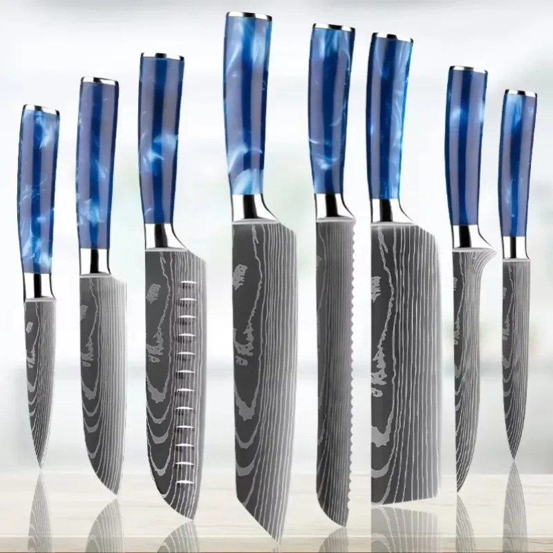 Home Cooking In Japanese - Cuchillo Santoku japonés de acero con