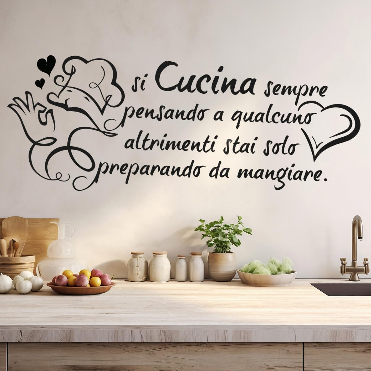 Home Cooking In Italian - Pegatina de pared con cita de
